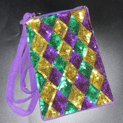 Mardi Gras Sequin Harlequin Diamonds Shoulder Bag..
