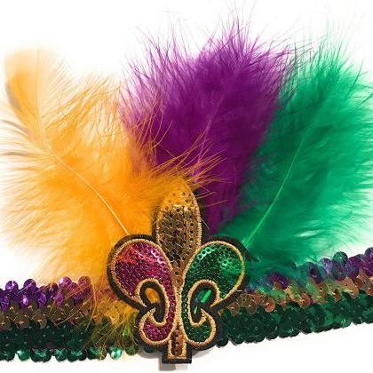 Set Of 4! Mardi Gras Fleur De Lis Sequin Headband-..