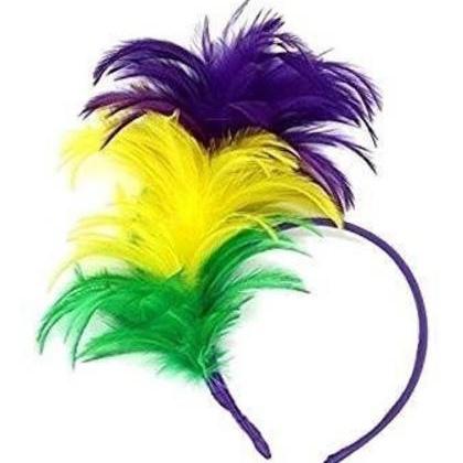 Mardi Gras Feather Headband Orleans Bourbon St...