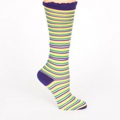 Mardi Gras Purple Green Gold Stripes Knee Socks..