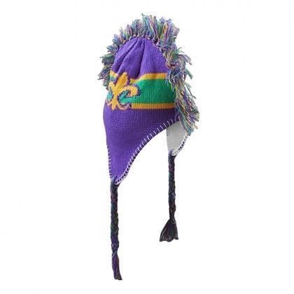 Mardi Gras Mardi Gras Mohawk Knit Hat With Fleur..