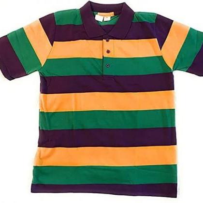 Mardi Gras Short Sleeve Striped Polo Shirt, Adult..