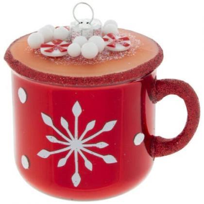 Red Mug Of Chocolate Ornament Peppermints Cafe Au..
