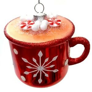 Red Mug Of Chocolate Ornament Peppermints Cafe Au..