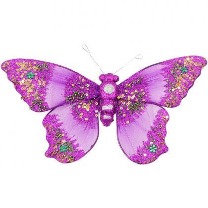 Mardi Gras Feather Butterfly On Clip Purple Green..