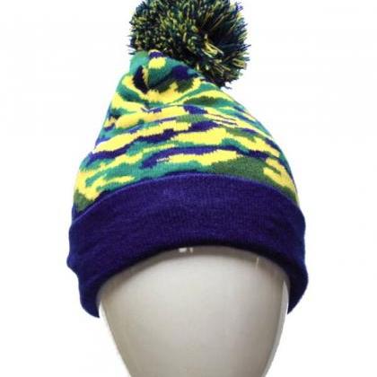 Unisex Camo Mardi Gras Skull Hats Knit Cap Winter..
