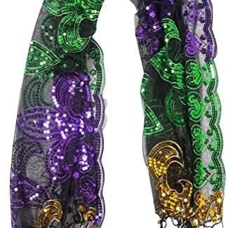 Mardi Gras Fleur De Lis Sequined Scarf And Seed..