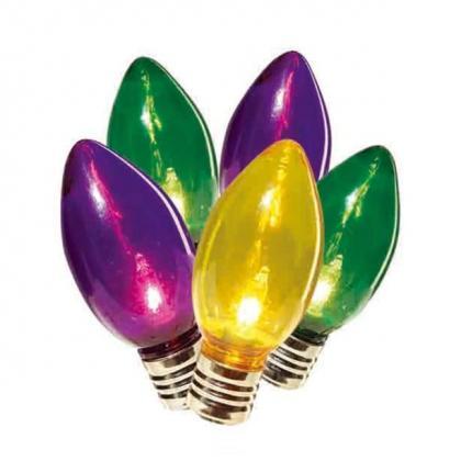 Mardi Gras Large Bulb Lights Purple Green Gold 10..