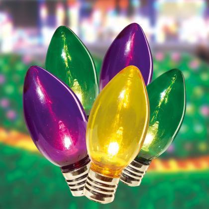 Mardi Gras Large Bulb Lights Purple Green Gold 10..