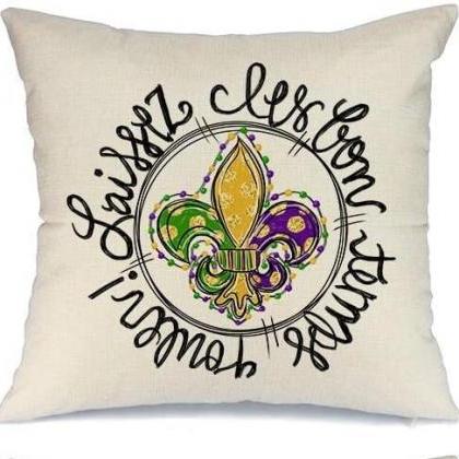 Mardi Gras Pillow For Home Decorations Beads Fleur..
