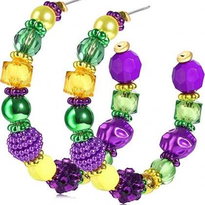 Mardi Gras 4" Gemstones Hoop Earrings..