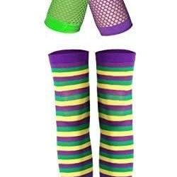 2 Pcs Mardi Gras Thigh High Striped Socks, Tights..