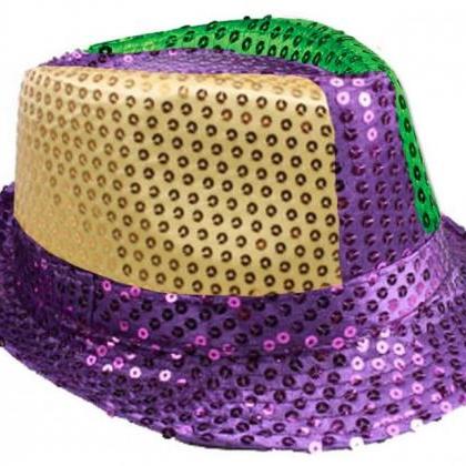 Mardi Gras Sequin Fedora Hat Parade Wear Carnival..