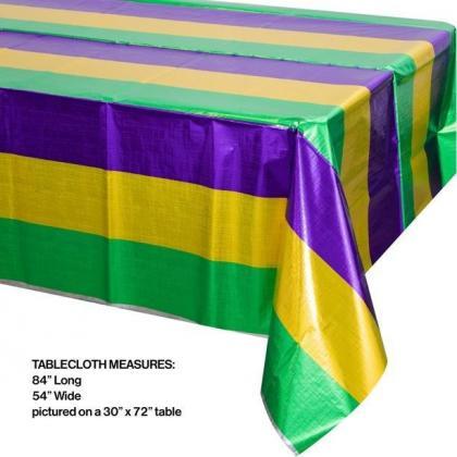 Striped Mardi Gras Metallic Tablecloth,..