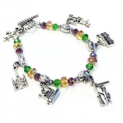 Mardi Gras Theme Charm Stretch Bracelet Jester..