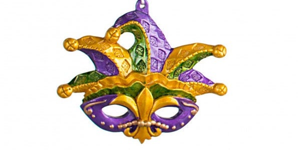 Orleans Hand-painted Jazz Purple Fleur De Lis Jester Hat Mask Holiday Christmas Mardi Gras Ornament Bourbon Street