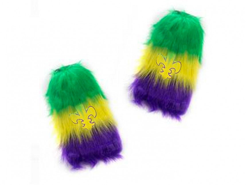 Mardi Gras Shag Fluffy Leggings Fleur De Lis Leg Warmers Boot Covers Elastic Top Hangs Shimmers Parades Parties,nola,stockings Costume Socks