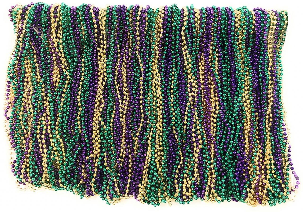 Mardi Gras Beads 33 Inch 7mm, 2 Dozen, 24 Pieces (purple Green Gold)necklace Assortments/ Mardi Gras Throw Beads Carnival Fat Tuesday