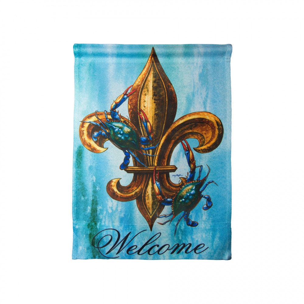 Blue Crabs And Fleur De Lis Crawfish Boil Welcome Flag Louisiana Seafood Party Decorations
