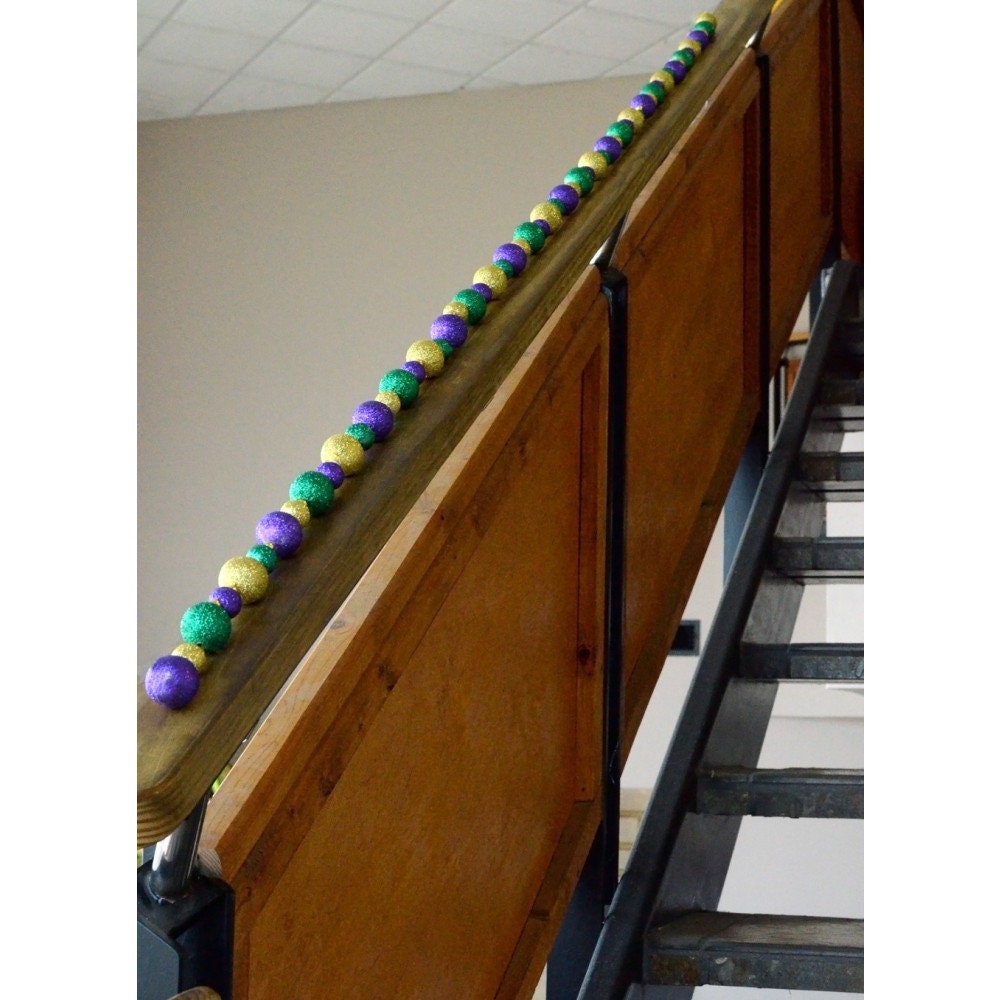 Set Of 2! Mardi Gras Ball Garland: 6' Foot! Tinsel Tree Orleans Purple Green Gold Home Decorations