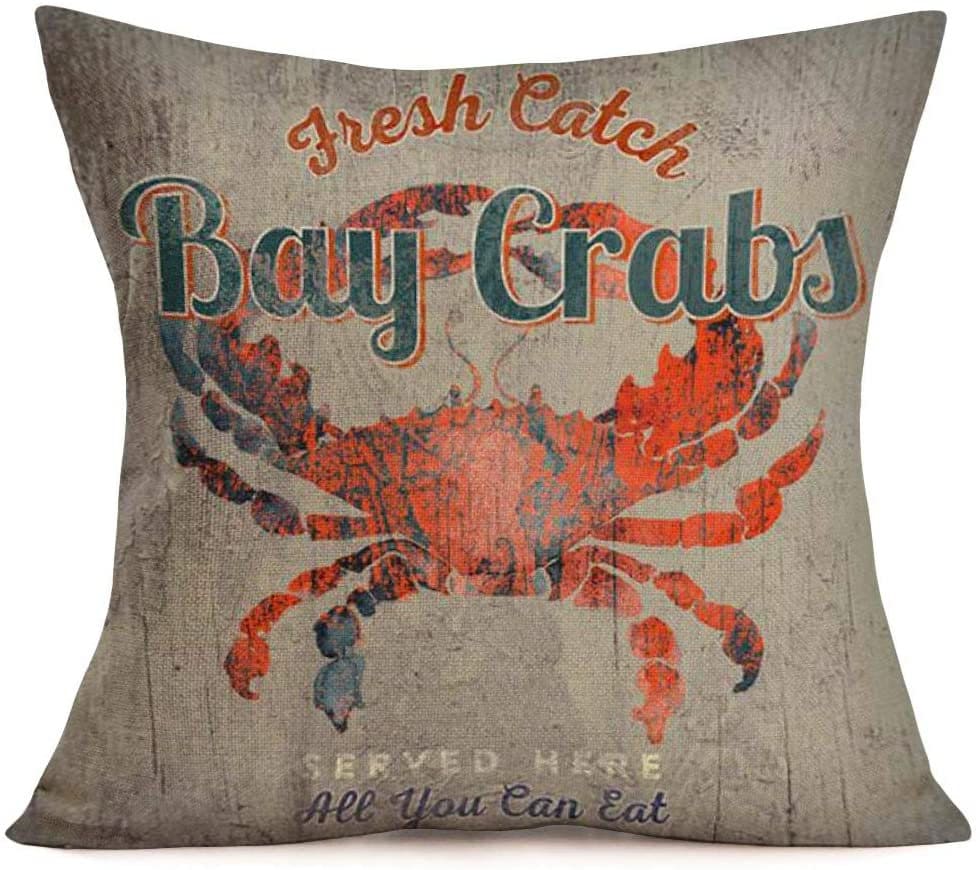 Fresh Catch Louisiana Blue Crab Rustic Throw Pillow Case Wood Background Home Decor Pillowcase Cotton Linen Boil Seafood Decorative