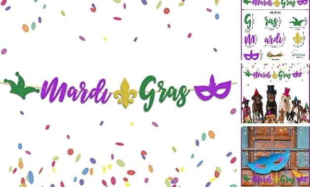 Mardi Gras Decorations Mardi Gras Banner Garland Glitter For Orleans Fleur De Lis Mask Harlequin Crown Parade