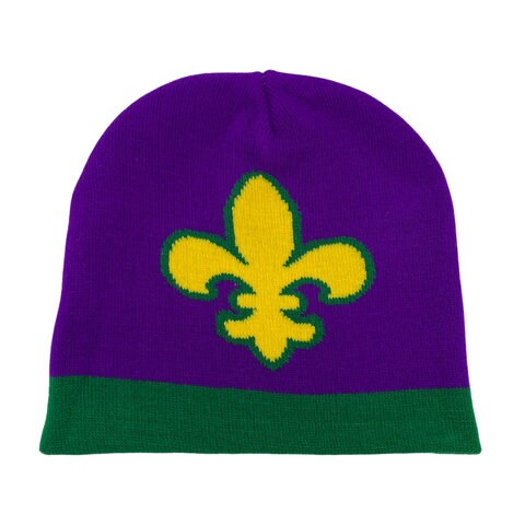 Unisex Fleur De Lis Mardi Gras Skull Hats Knit Cap Winter Warm Cap Beanie Hat Purple Parade Embroidered
