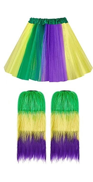 Mardi Gras Tutu And Furry Leggings Warmers Boot Covers Purple Green Gold Orleans Costume Small Skirt Dress Parade Bourbon St.