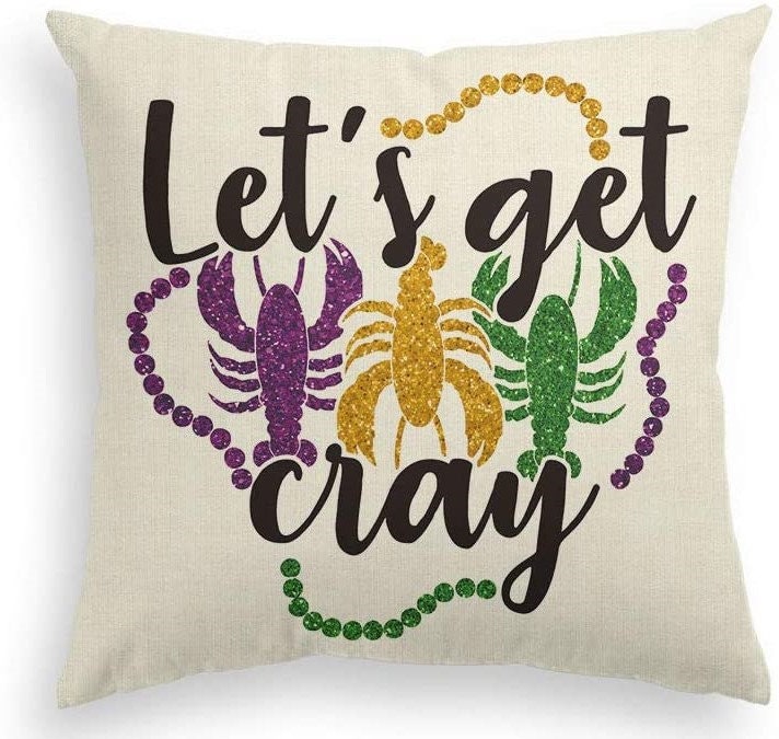 Mardi Gras Pillow Cover Home Decorations Beads "let's Get Cray" Crawfish Crayfish Lobster Boil Seafood Decorative Fat