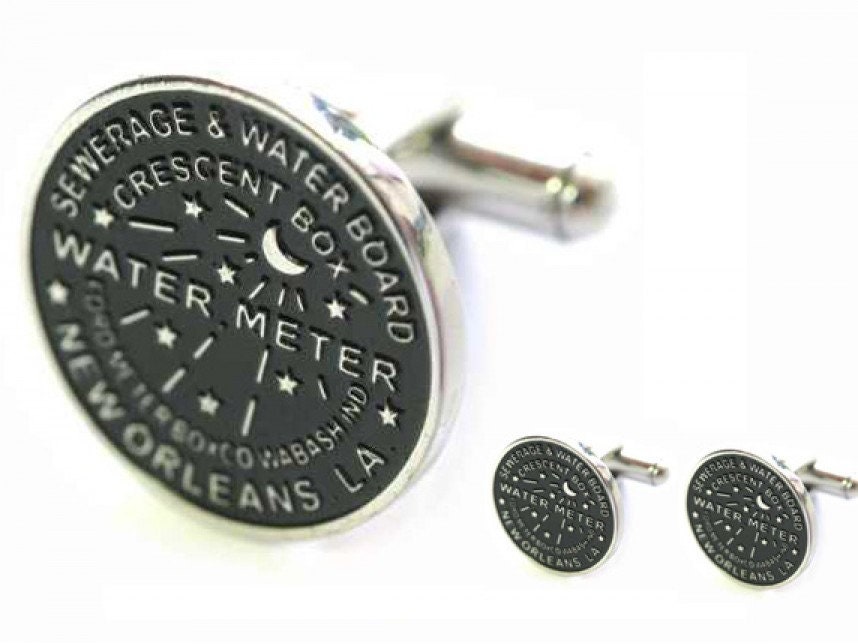 Antique Silver Water Meter Cufflinks Orleans Bourbon St French Quarter Christmas Gift Mardi Gras Manhole Cover Cuff Links