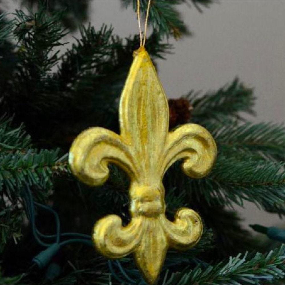 6" Gold Leaf Fleur De Lis Ornament Orleans Saints Christmas Mardi Gras Holiday Tree