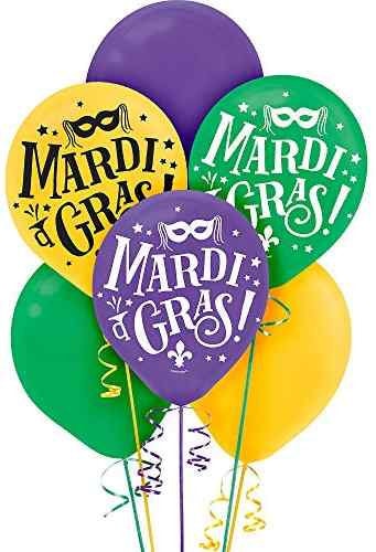 Gold, Green & Purple Mardi Gras Balloons 12 Inches Set Of 6