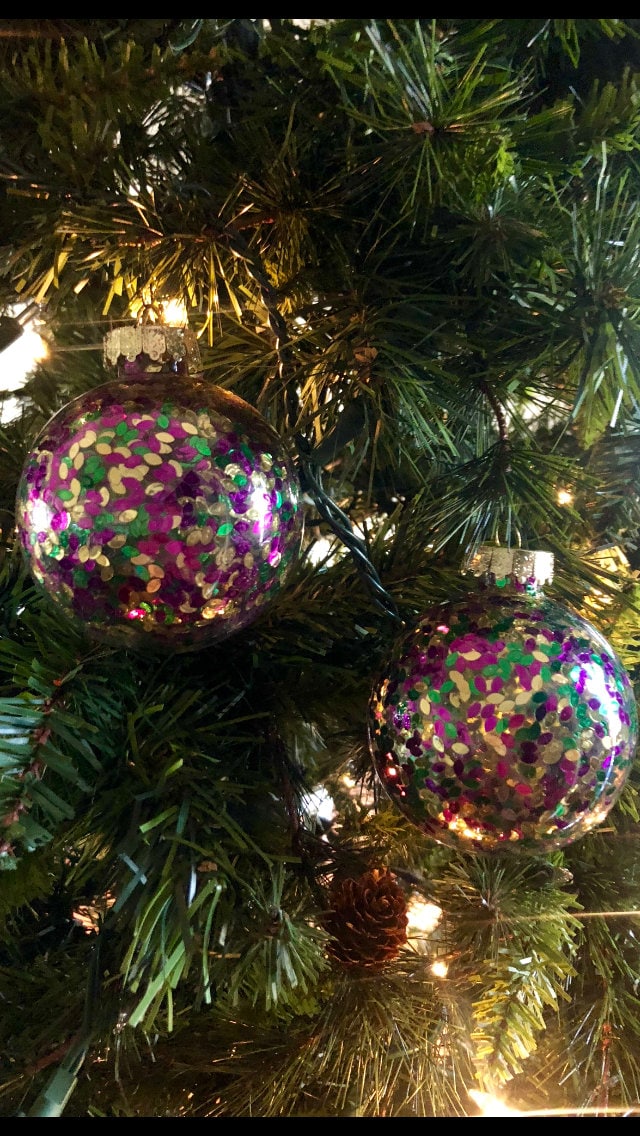 Pgg Mardi Gras Confetti Ornaments: Large (set Of 2) Purple Green Gold Christmas Tree Decor