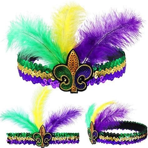 Mardi Gras Sequin Headband Fleur De Lis Parade Costume