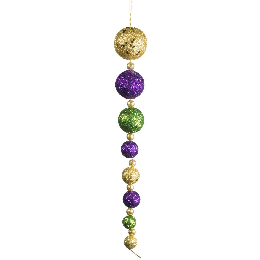 Mardi Gras 10 Ball String Ornament Orleans Nola Purple Green Gold