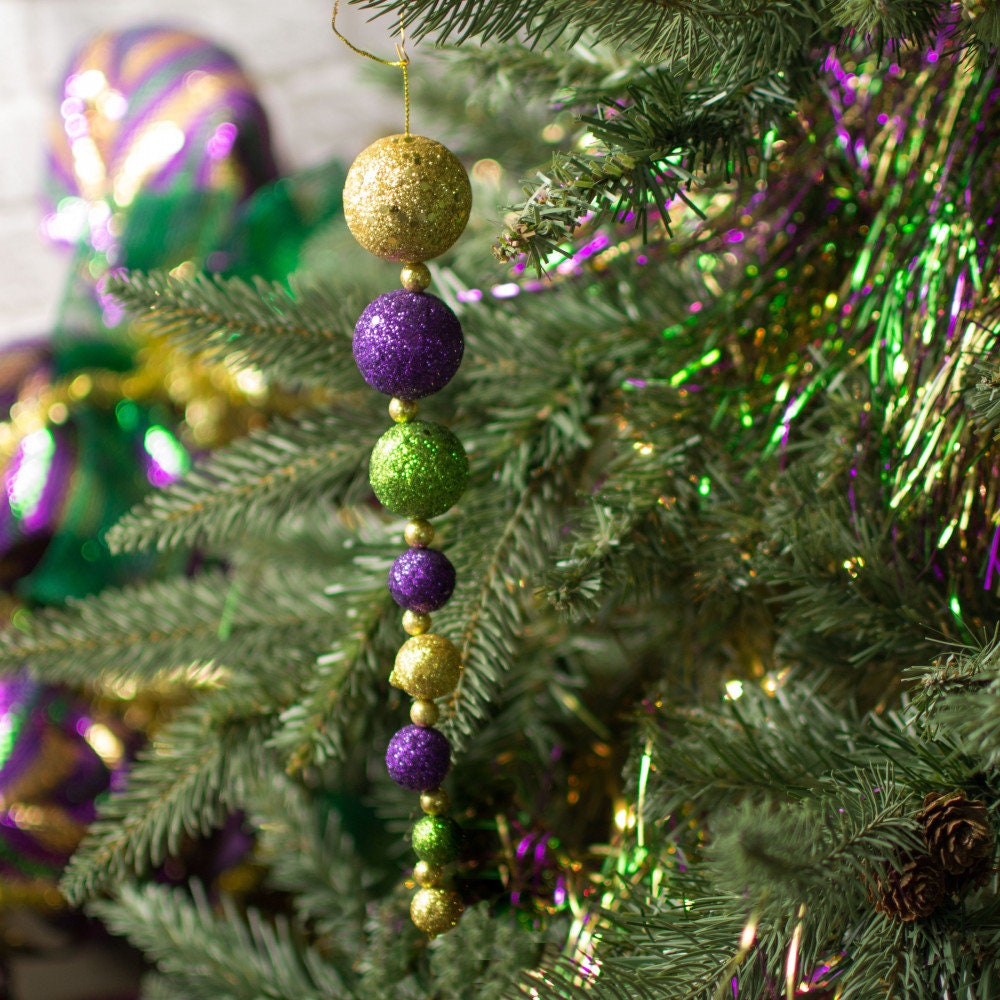 hru Mardi Gras Glittered New OrleansPurple Green Gold Horizontal Stripe  Tree Wreath Ornaments 2.25 (Set of 2) Bourbon St.