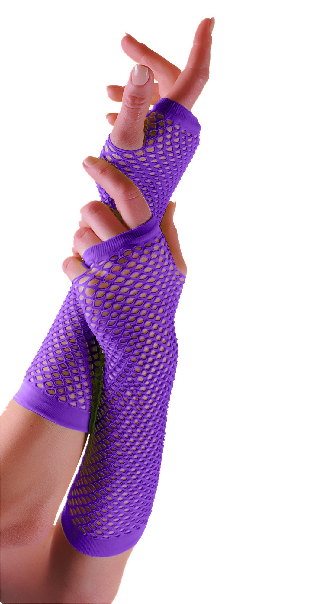 Fleur De Lis Mardi Gras Fingerless Purple Fishnet Gloves / Mittens Knit Purple Parade Wear Bourbon St.