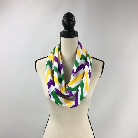 72" Chevron Infinity Mardi Gras Scarf Purple Green Gold Parade Wear Party Beads