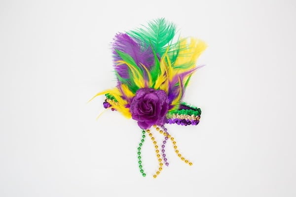 Mardi Gras Feather Fleur De Lis Sequin Headband Purple Flower Green Gold Sequin Beads Fat Tuesday Accessory Orleans