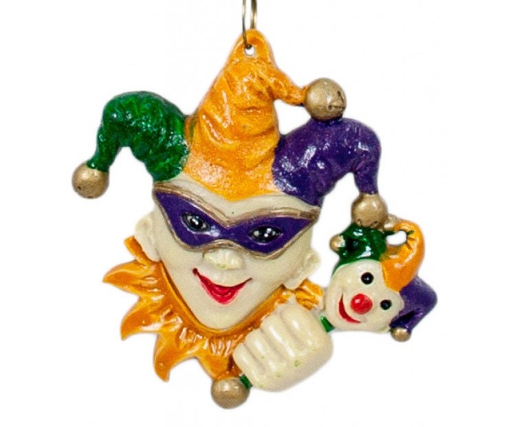 Hand Crafted Happy Jester & Doll On A Stick Christmas Mardi Gras Tree Ornament Orleans Bourbon Street Parade