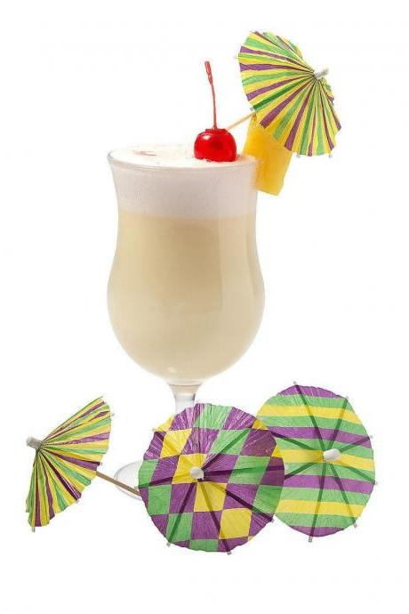 Mardi Gras Harlequin &amp;amp; Stripe Drink Umbrellas Cocktail Picks Bar Barware Purple Green Gold Stripe Parade Embroidered