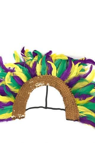 Mardi Gras Feather Grand Large Sequin Headband Jewel Sequin Headband Piece Hat Orleans Bourbon St. Costume Parade Wear Headpiece