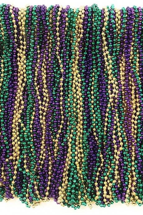 Mardi Gras Beads 33 Inch 7mm, 10 Dozen, 120 Pieces (purple Green Gold)necklace Assortments/ Mardi Gras Throw Beads Carnival Fat Tuesday