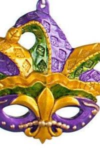 Orleans Hand-painted Jazz Purple Fleur De Lis Jester Hat Mask Holiday Christmas Mardi Gras Ornament Bourbon Street