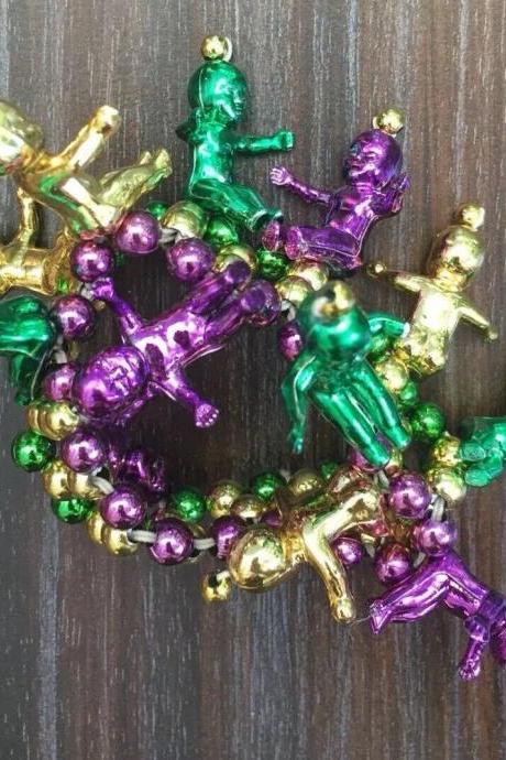 Mardi Gras Theme Charm King Cake Stretch Bracelet Orleans Parade Purple Green Gold
