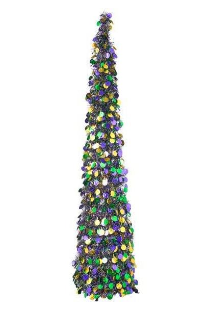 Mardi Gras 5ft, Collapsible Shiny Sequin Tinsel Tree Orleans Purple Green Gold Home Decorations