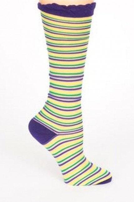 Mardi Gras Purple Green Gold Stripes Knee Socks Warm Parade Wear