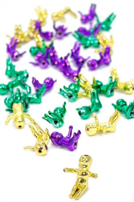 King Cake Baby Babies 2.5cm - Metallic 12 Purple Green Gold (1 Dozen) Mardi Gras Olreans
