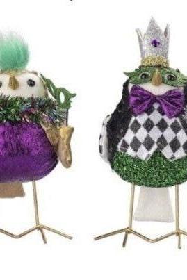 Set Of 2 Spritz Birds Mardi Gras Tabletop Decoration Beads Sequin Harlequin Fleur De Lis Ornament Orleans Jazz Carnival Parade