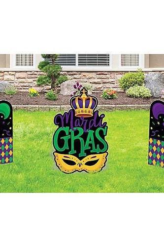 Mardi Gras Crawfish Boil Cook Out Seafood Party Yard Signs Fleur De Lis Mask Harlequin Crown Corrugated Plastic Yard Signs, 15in X 24in, 3ct
